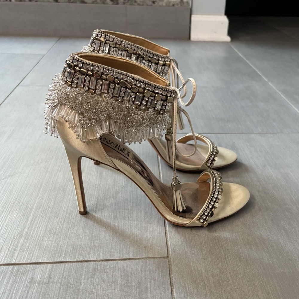 Badgley Mischka Katrina Embellished Satin High Heel